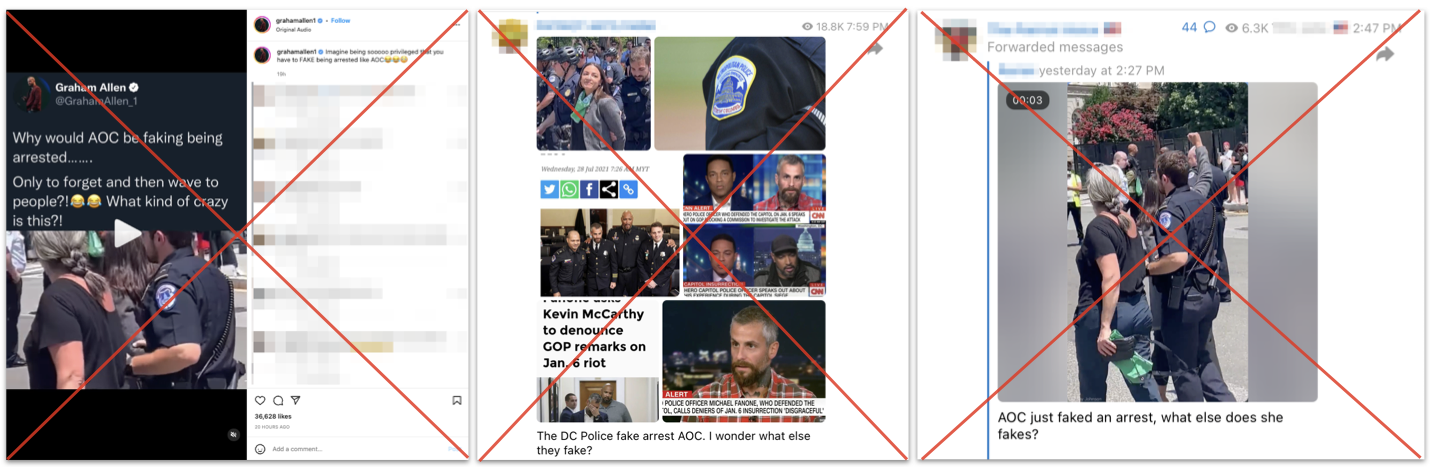 AOC fake arrest social posts marked