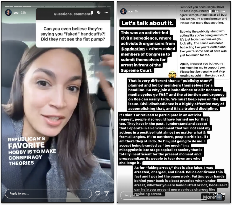 AOC responds on Instagram to fake arrest claims, screenshots