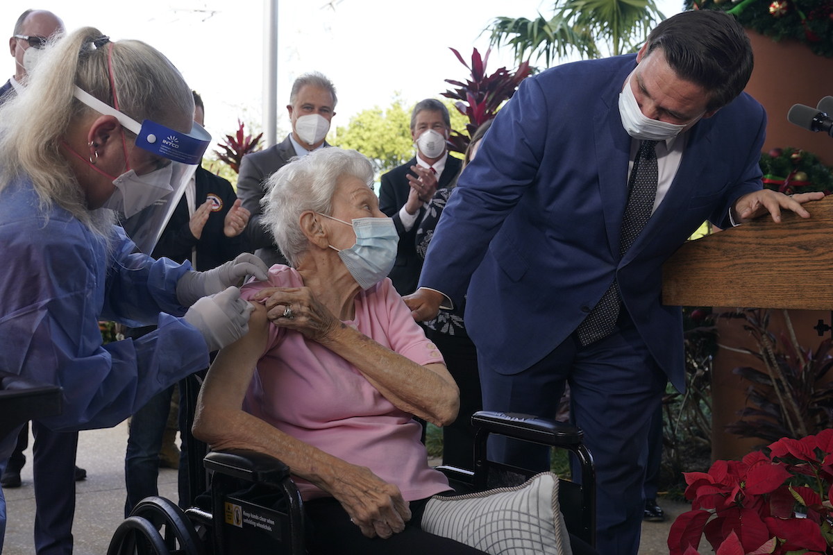 DeSantis at a covid vaccine site Pompano Beach Florida 12-16-20
