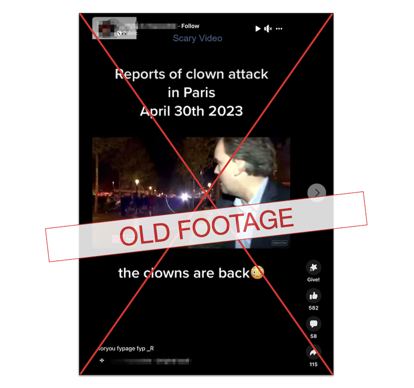 Paris clown attack claim edited screenshot