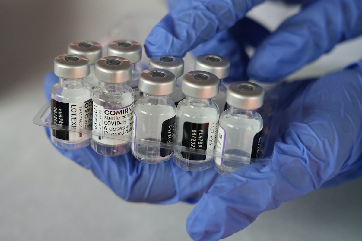 Pfizer COVID-19 vaccine vials in Jakarta, Indonesia Feb. 8, 2022