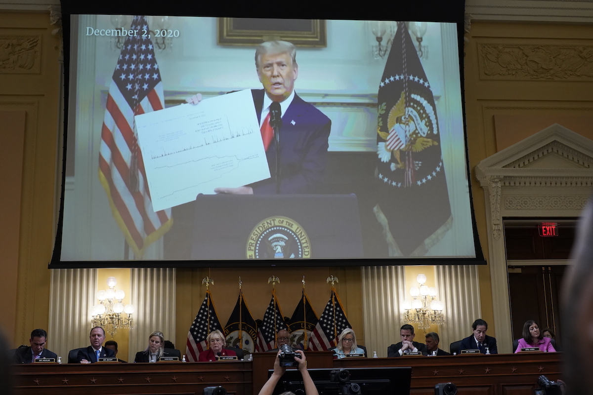 Trump on screen at Jan. 6 committee hearing