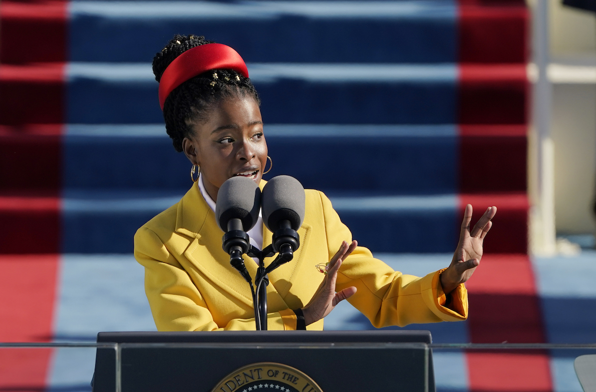 Amanda Gorman speaking at Biden inauguration in 2021