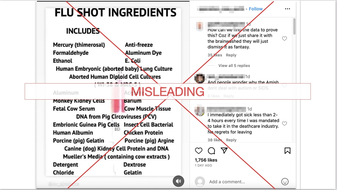 Screenshot of misleading flu vaccine post