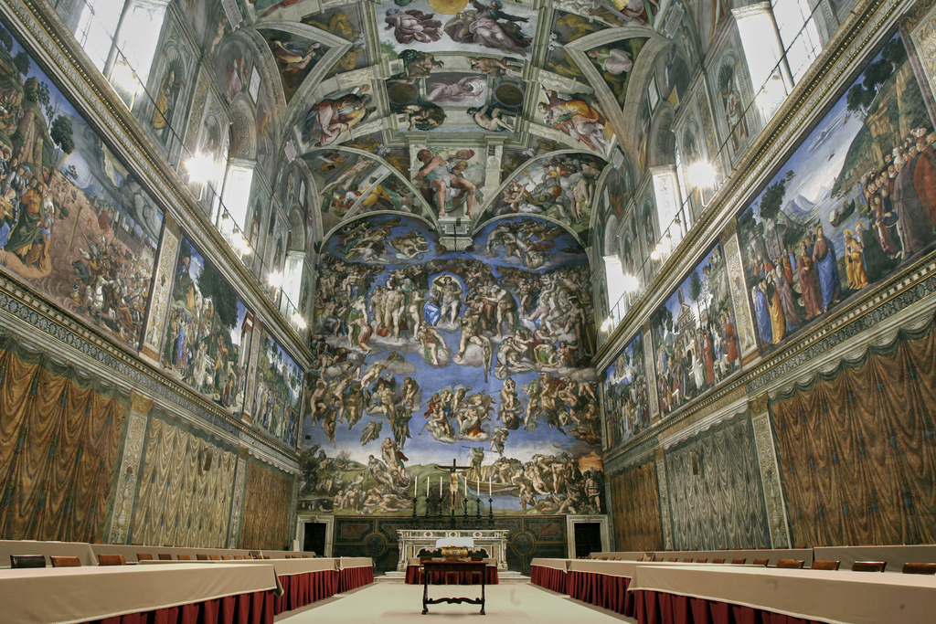 Sistine Chapel at Vatican in 2005, no people, before Conclave