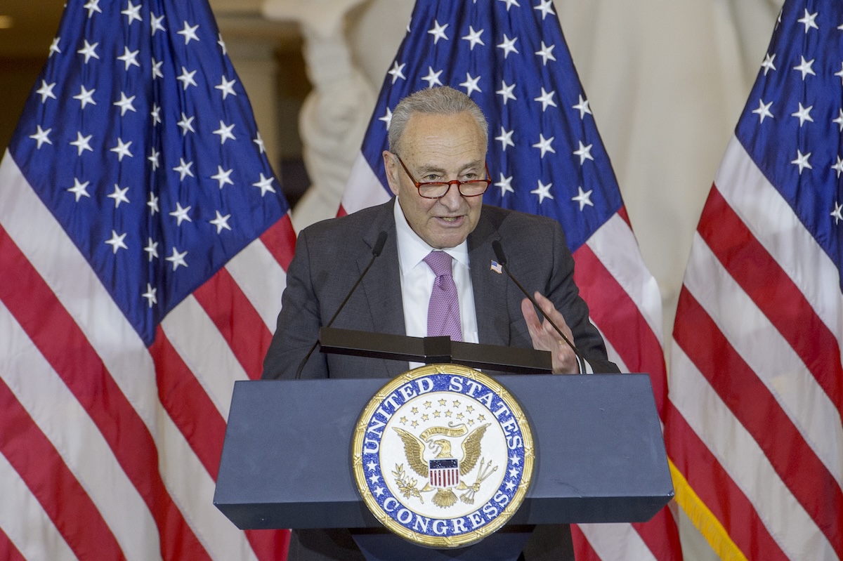 Chuck Schumer at lectern April 2025
