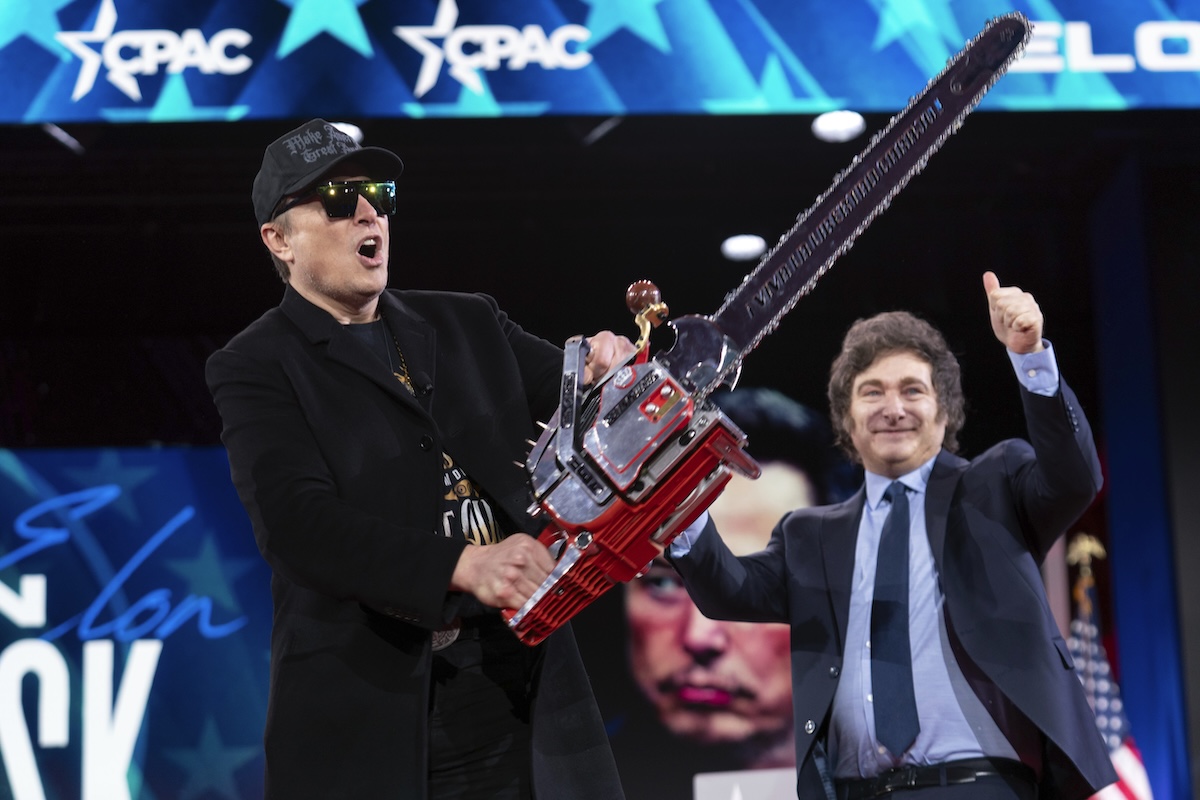 Javier Milei and Elon Musk with chainsaw