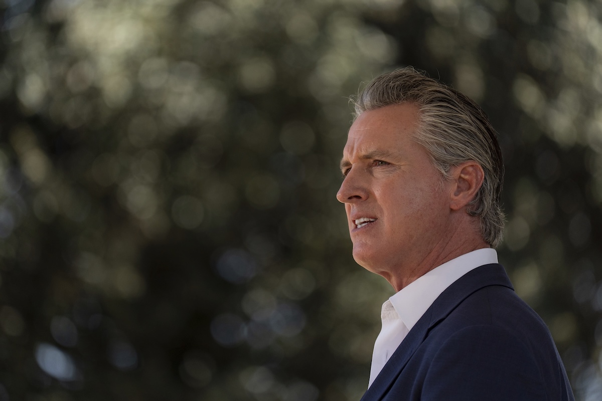 Gavin Newsom speaking in Downey Calif. in July 2025