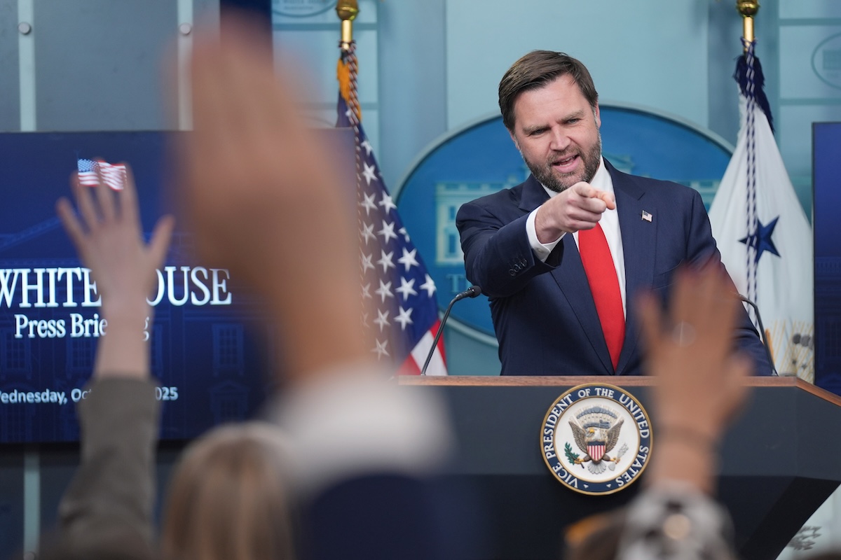 JD Vance in briefing room 10-1-2025