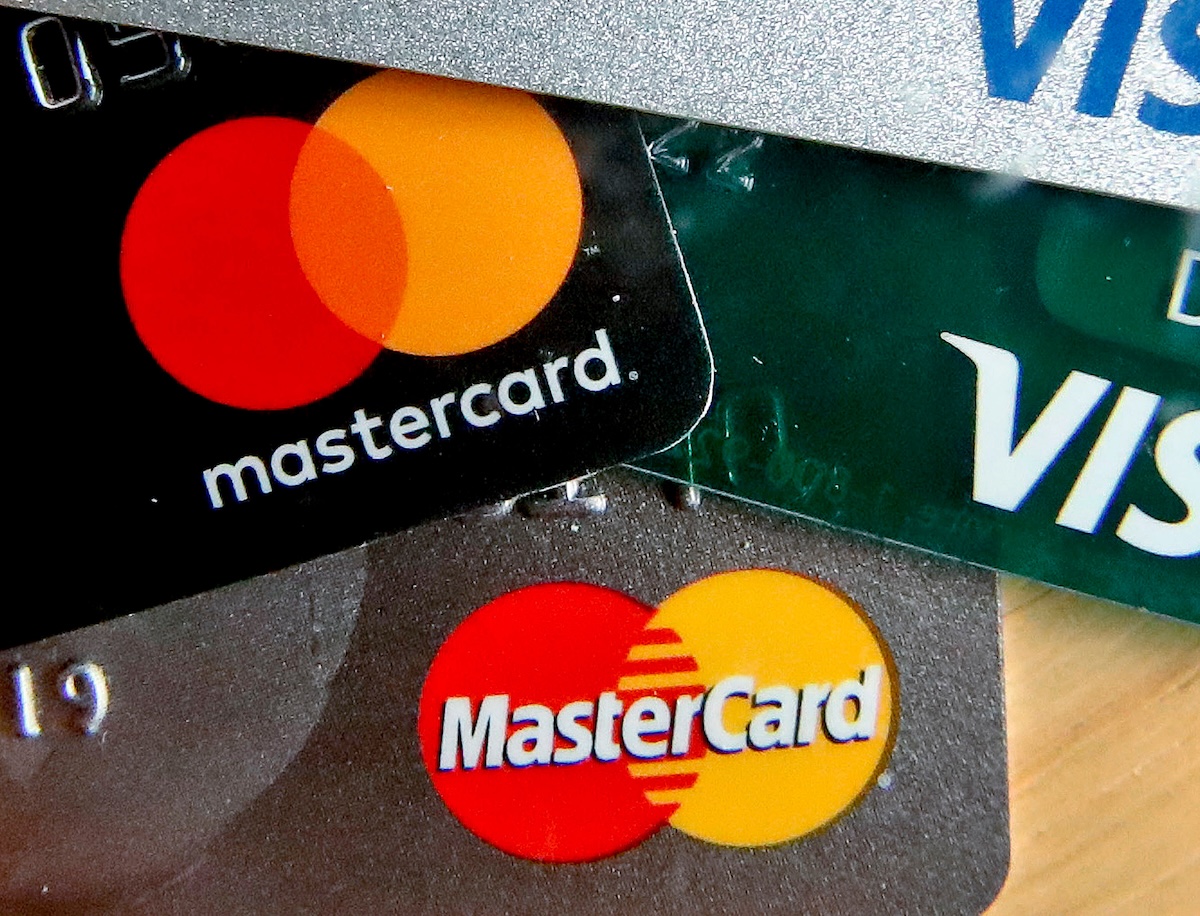 Array of credit cards, Visa and Mastercard