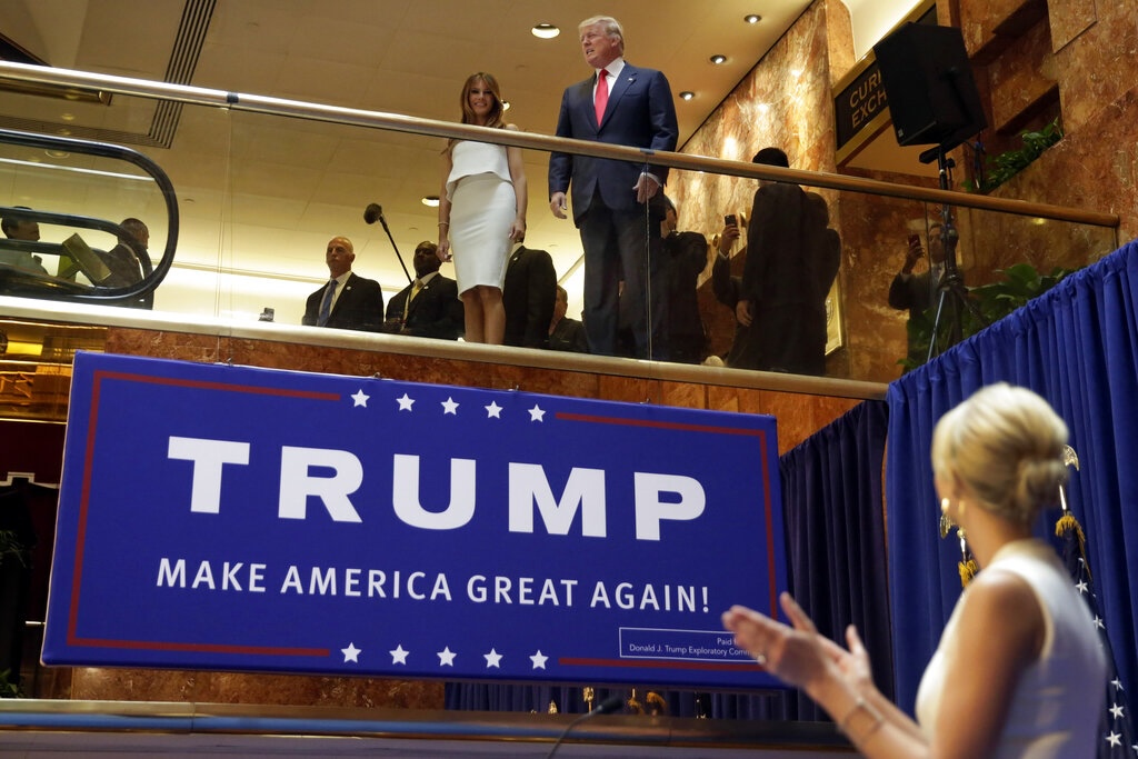 Trump Tower, top of escalator, announcement speech