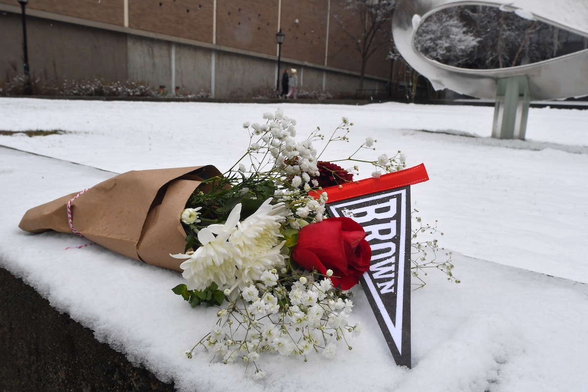 Brown University flag and flowers 12-13-25