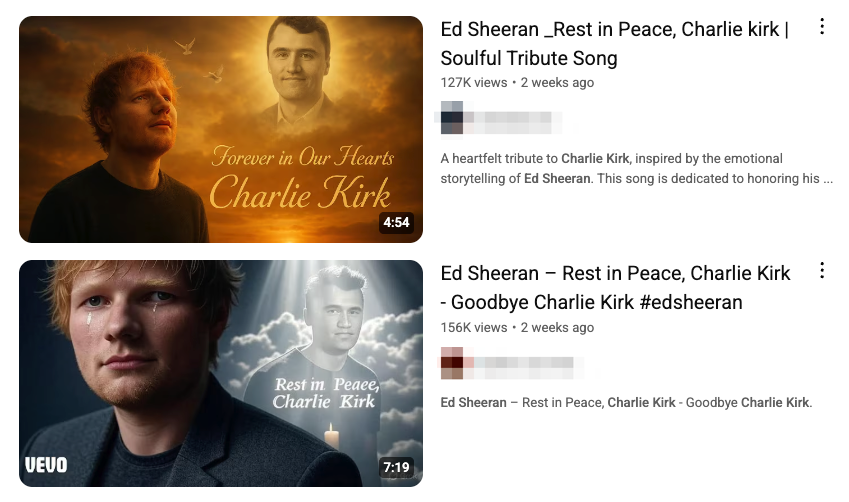 Ed Sheeran Charlie Kirk tribute song thumbnails, 10-01-2025