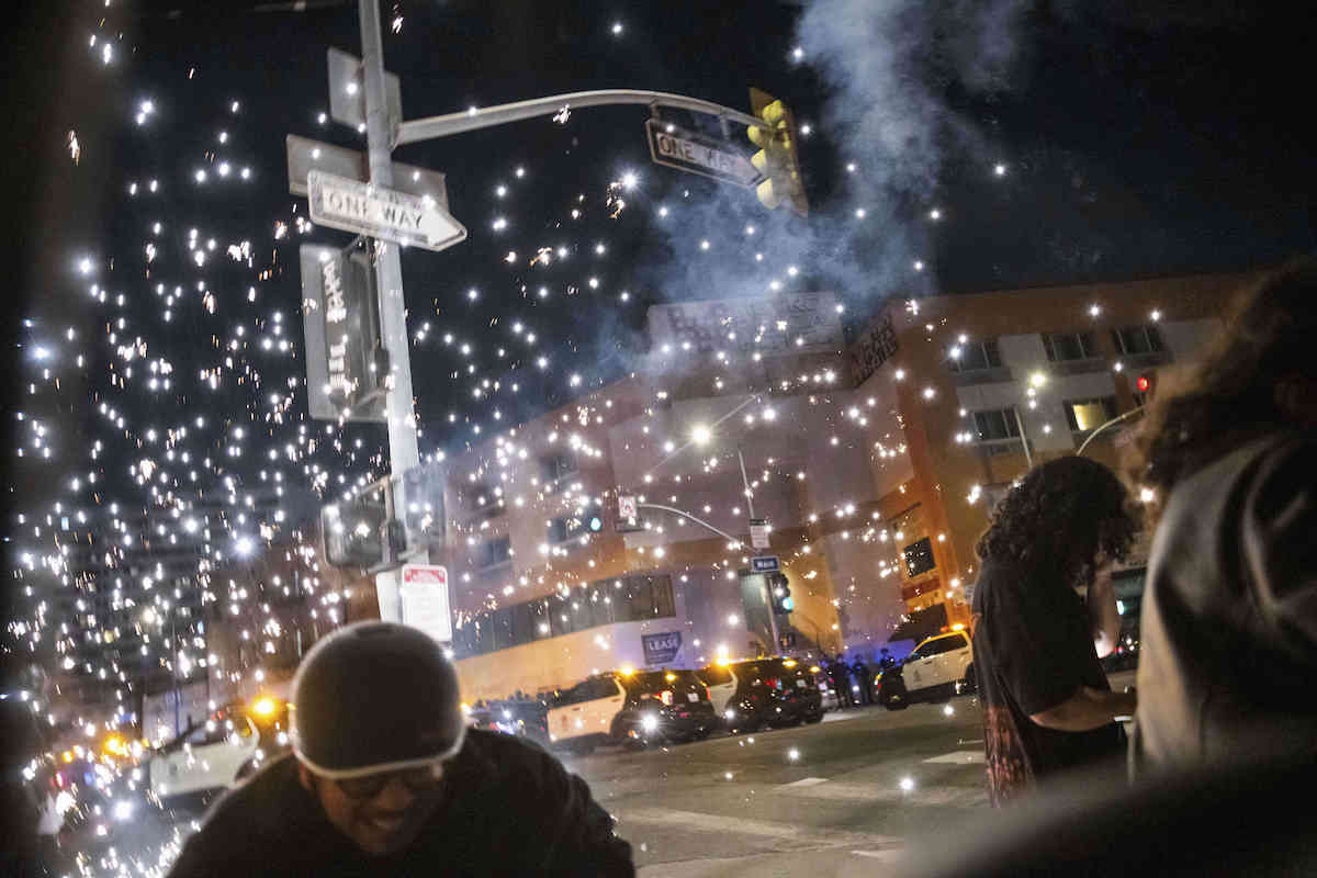 fire work explodes LA protest 6-8-25