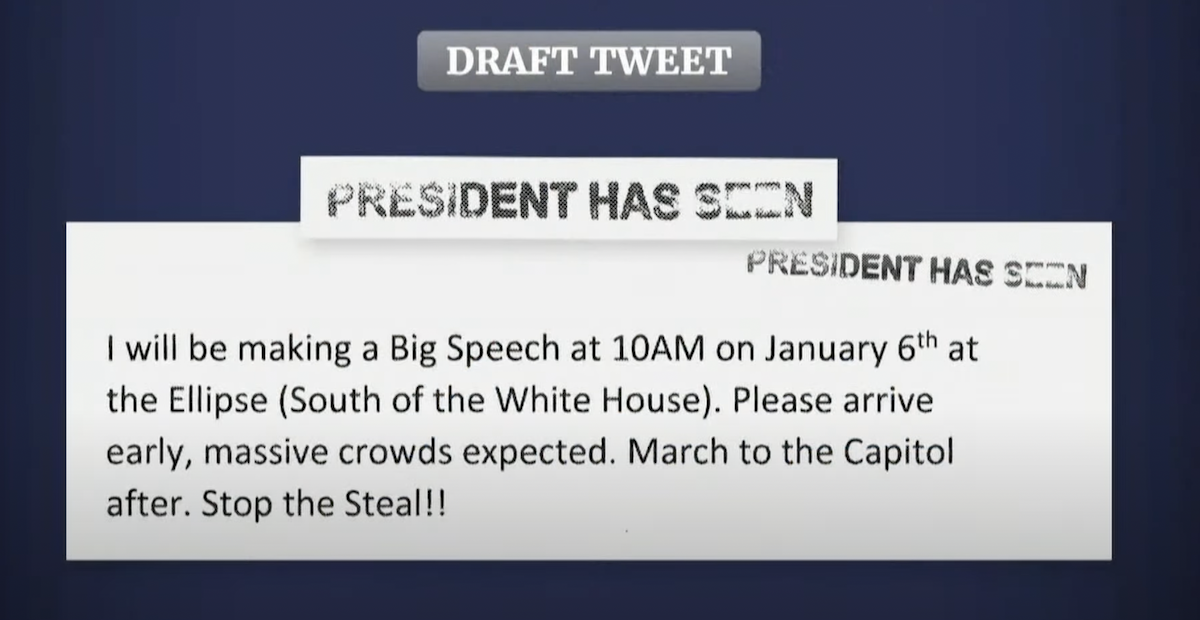 Trump draft tweet from National Archive — day 7 hearing