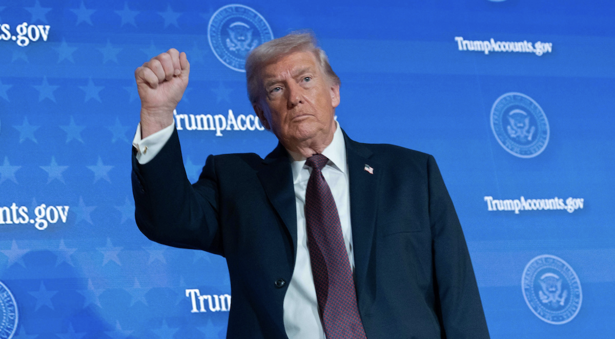 Trump fist in air Trump Accounts background