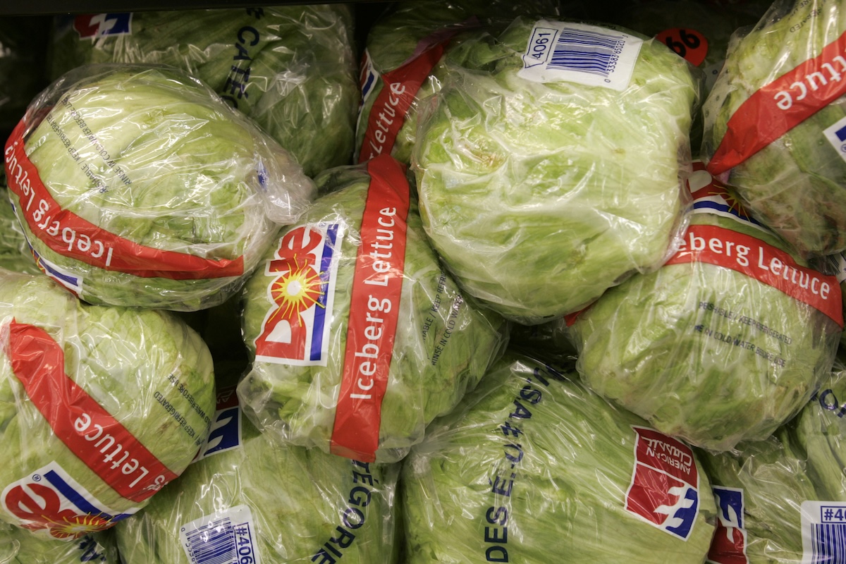 Dole iceberg lettuce on grocery store shelves
