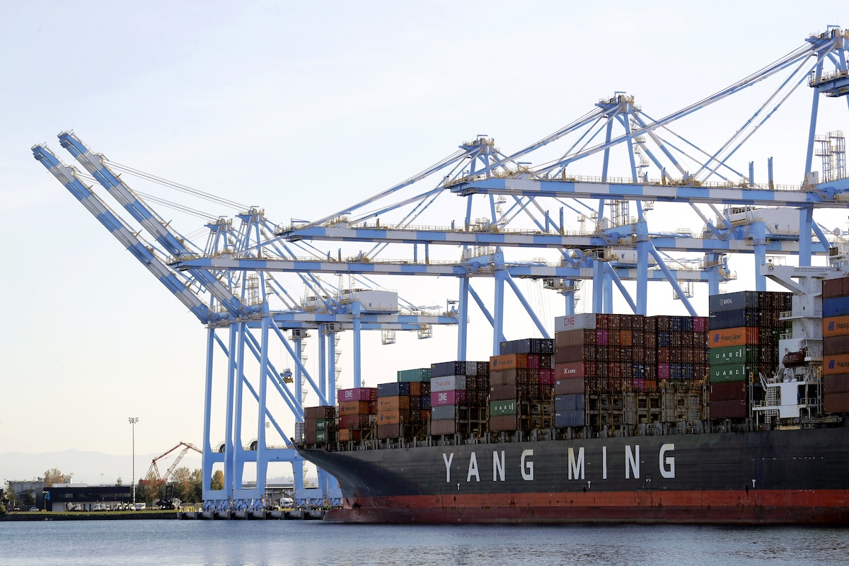 Chinese cargo containers unloaded at port of Tacoma