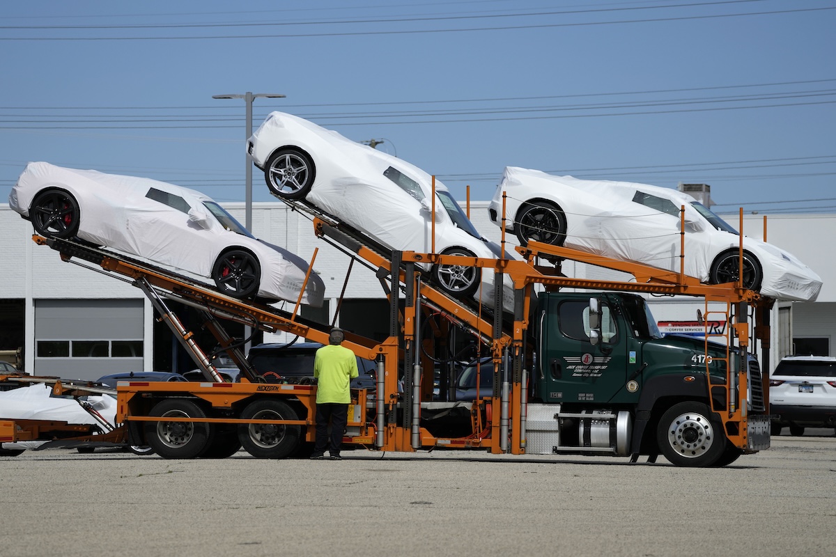 New cars on vehicle carrier