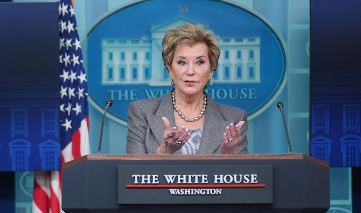 Linda McMahon speaks at a press briefing Nov. 20, 2025
