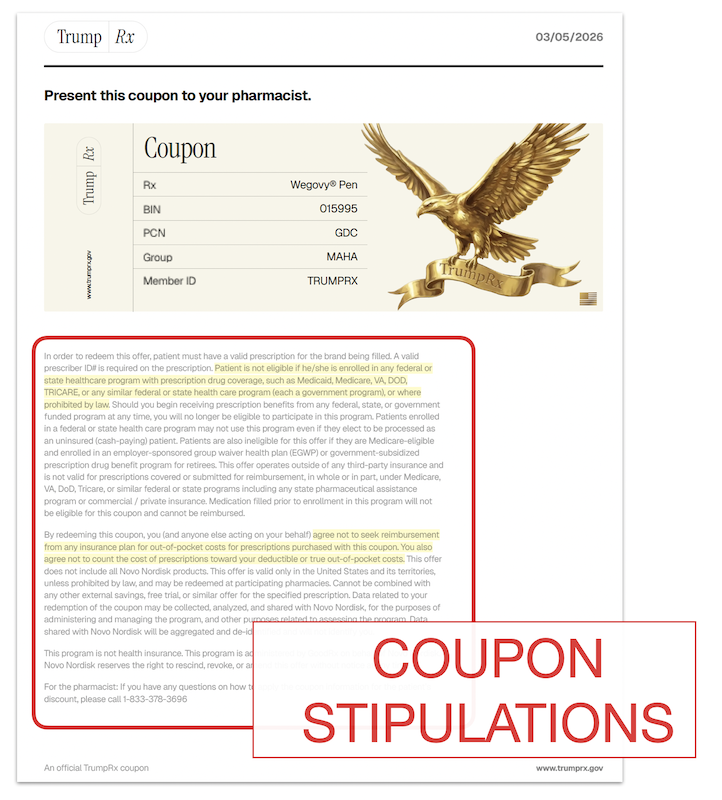 TrumpRx coupon stipulations example 03-05-2026
