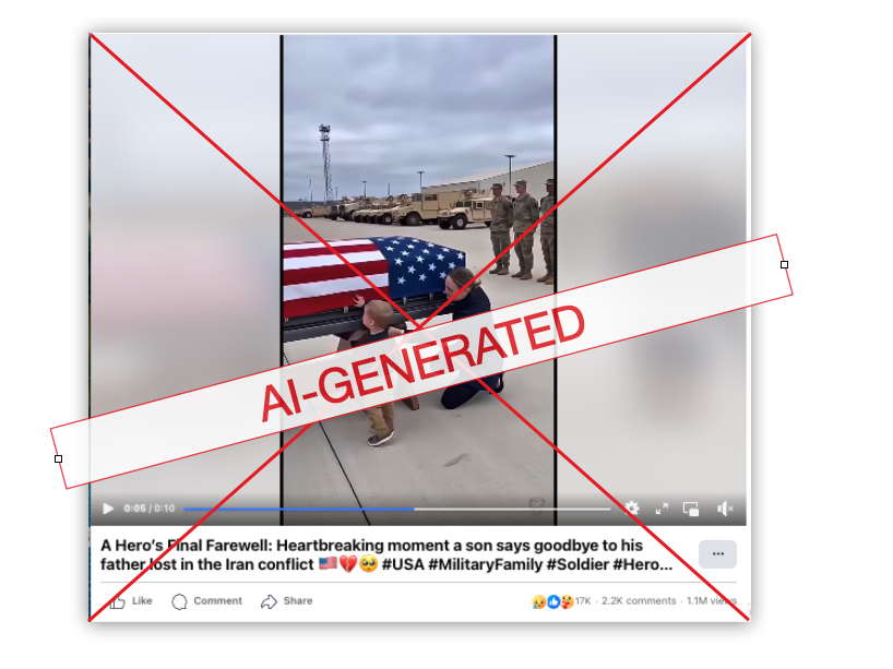 Embed AI video of child crying over Iran soldier coffin