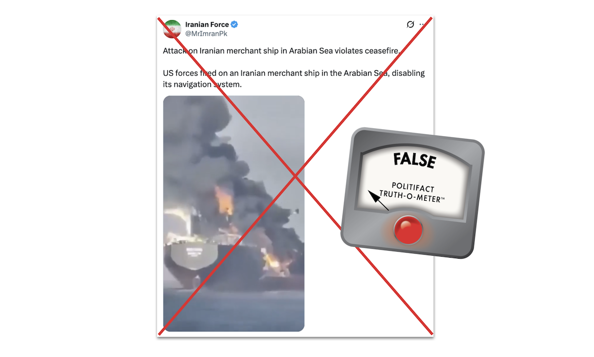 Screenshot of US strike on Iran ship claim, 04-20-2026