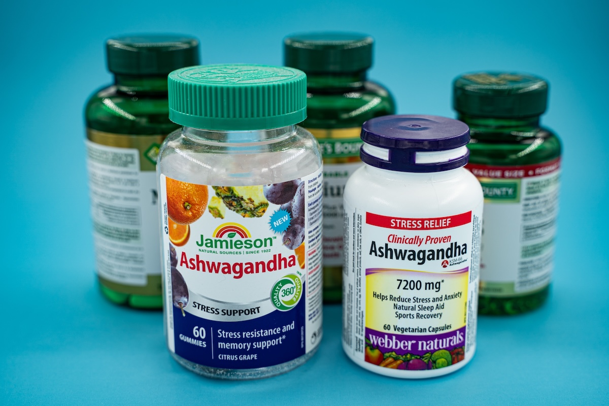 Assorted ashwagandha supplement bottles