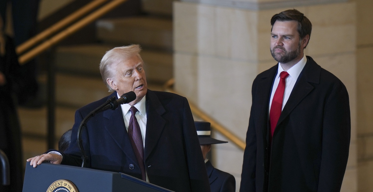 Donald Trump and JD Vance at impromptu Emancipation Room presser at the Capitol, 1-20-2025