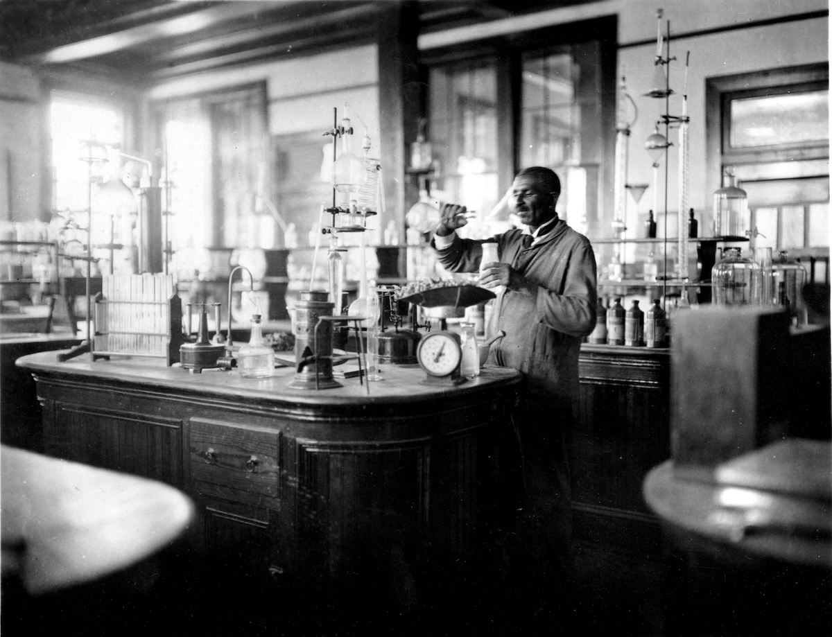 George Washington Carver in lab