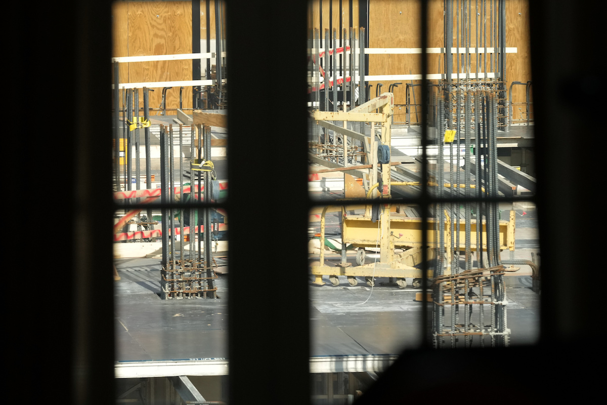 Photo of ballroom construction through window 05-04-26