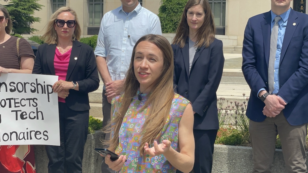 Brandi Geurkink on courthouse steps May 2026