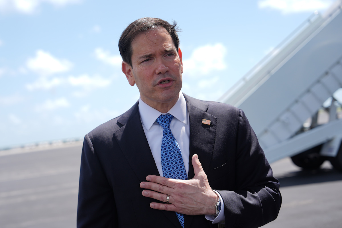 Marco Rubio speaks to press on tarmac may 21 2026
